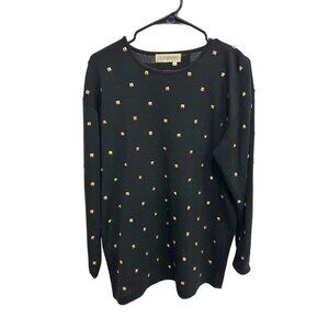 Outlander Sweater Top Small Black Gold Studded Crew Neck Long Sleeve Accent Glam